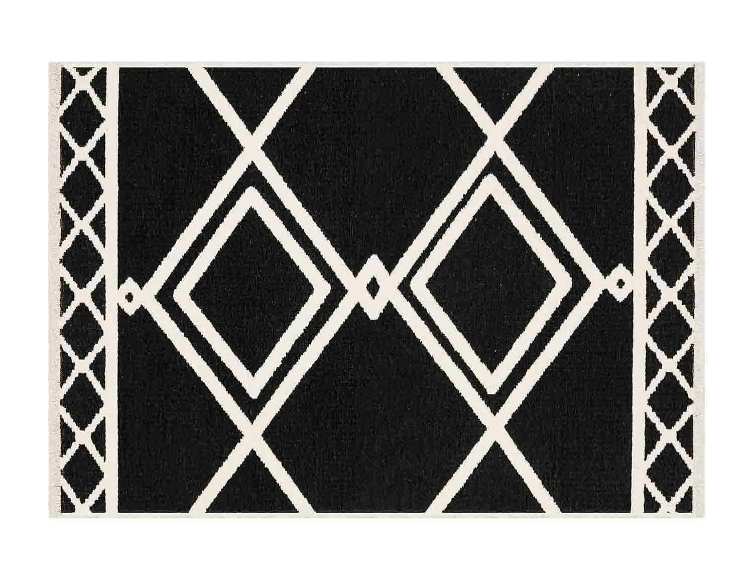 שטיח-לסלון-100-כותנה-דורי-דו-צדדי-שחור-לבן