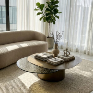 שולחן סלון שילוב מתכת וזכוכית - ECLIPSE