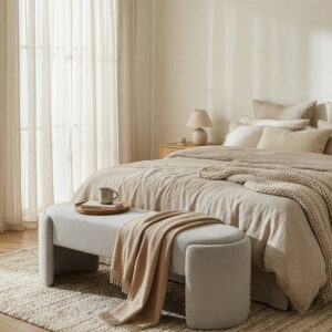 ספסל מרופד OVAL בצבע בז' אפרפר