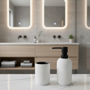 סט שירותים לבן בשילוב שחור