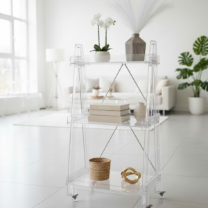 עגלת אחסון על גלגלים מאקריליק – 3 קומות