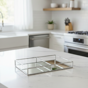 מגש מלבני עם בסיס מראה כסוף