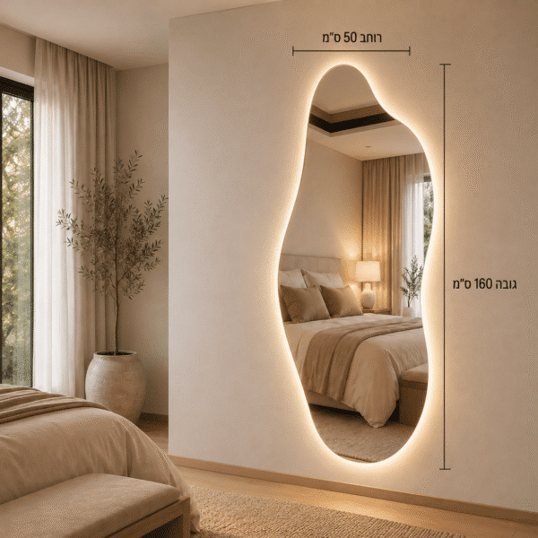 מראת LED - (דולפין) תאורה אחורית  50/160 ס"מ * מבצע עד 02.11.26